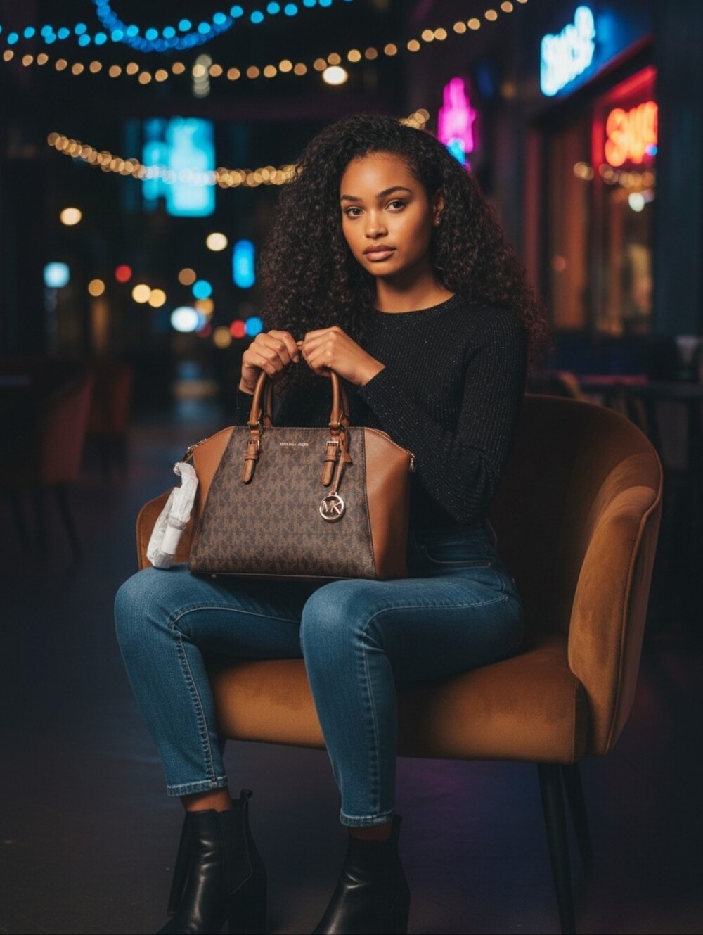 New Michael KORS Ciara Large Logo Acorn Leather Satchel - Picture 9 of 10